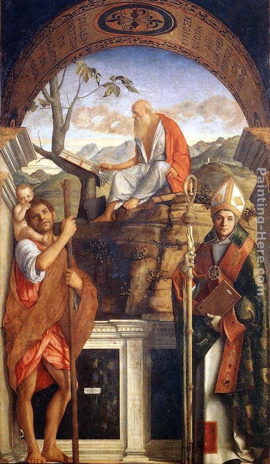 Sts Christopher, Jerome and Ludwig of Toulouse painting - Giovanni Bellini Sts Christopher, Jerome and Ludwig of Toulouse art painting